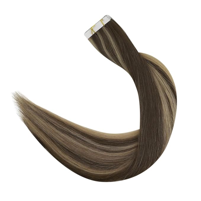 Full Shine Virgin Tape in Hair Extensions Human Hair Balayage Intact Machine Remy Tape in Extensions Color BM Invisible Injection Real Hair Extensions Tape ins 25Gram 18Inch Soft Human Hair 10Pcs