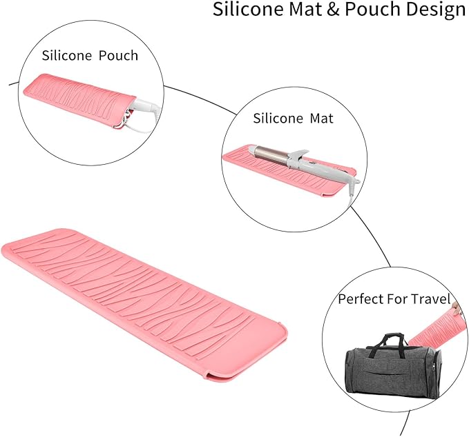 Silicone Heat Resistant Travel Pouch for Hot Hair Styling Tools - Straightener, Crimping Iron, Curling Wand, Flat Iron, and Waving Iron (Light Pink) 1 Pack