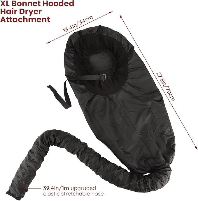 Bonnet Hooded Hair Dryer Attachment, Segbeauty Extra Large Adjustable Deep Conditioning Cap, Upgraded Drying Heat Cap with Elastic Strap for Natural Curly Textured Hair Care, Fast Drying, Styling