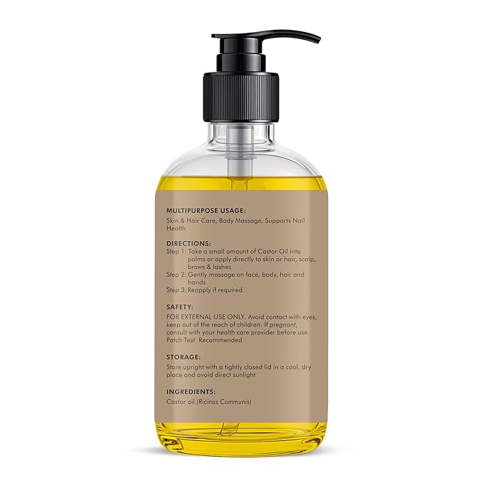 Majestic Pure Castor Oil with Glass Bottle - 100% Pure & Natural - Premium Grade, Cold Pressed, Hexane Free - Hair, Eyelashes, Eyebrows, Nails - Moisturizing & Nourishing - 8 Fl Oz