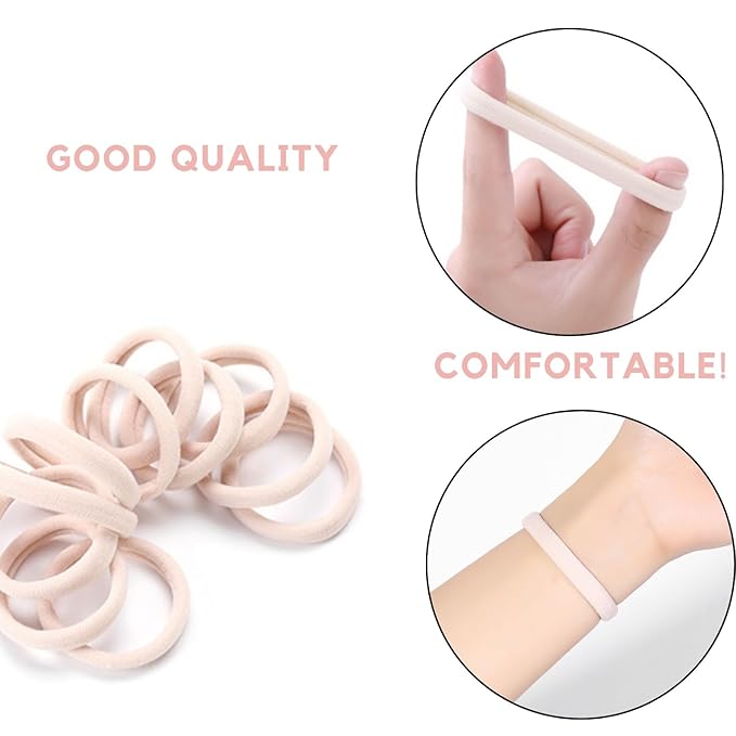 60 Pcs 2 Inch Neutrals No Damage Hair Ties for Women Thick Hair, Large Soft Seamless Nylon Fabric Ponytail Holders Elastics Band for Women