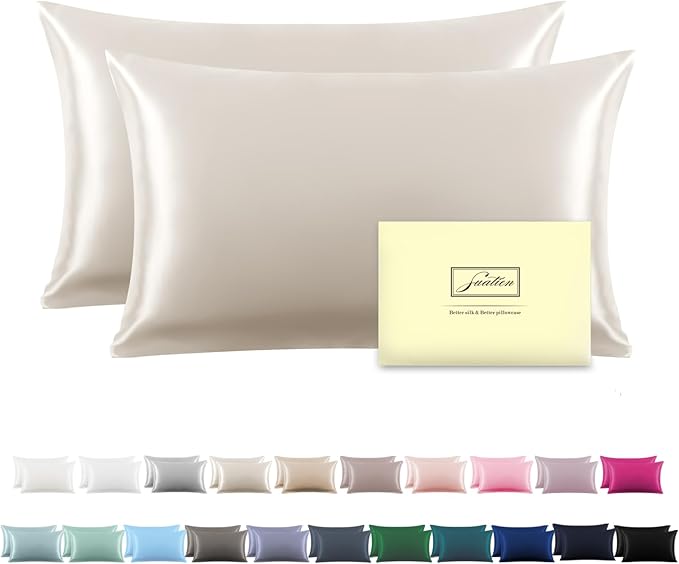 Silk Pillow Cases 2 Pack Soft Breathable and Sliky King Size Pillow Cases Set of 2,Natural Mulberry Satin Silk Pillowcase with Hidden Zipper for Hair and Skin (Beige,20"X 36",2pcs)