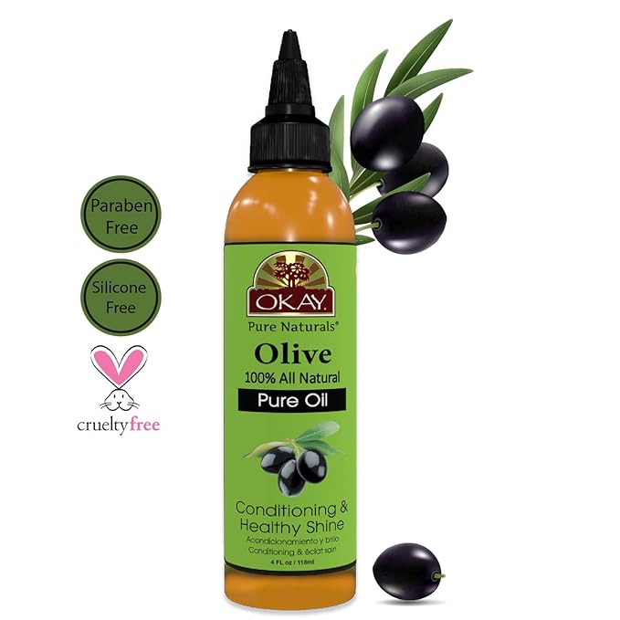 OKAY 100% Pure Natural Olive Oil for Skin & Hair - Cold Pressed Olive Oil for Skin Care, After Shower Body Moisturizer for Women & Men, Use for Massage, Hair Health - 4 Fl Oz (Pack of 1)