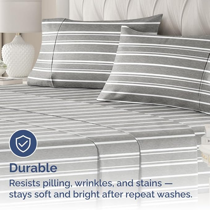 Queen Pillow Cases Set of 4 - Ultra Soft Hotel Quality Pillowcase Covers - Comfy, Cozy & Wrinkle Free - Shrinkage and Fade Resistant - Machine Washable Pillow Protectors - 4 Piece Set - Grey Stripes 3