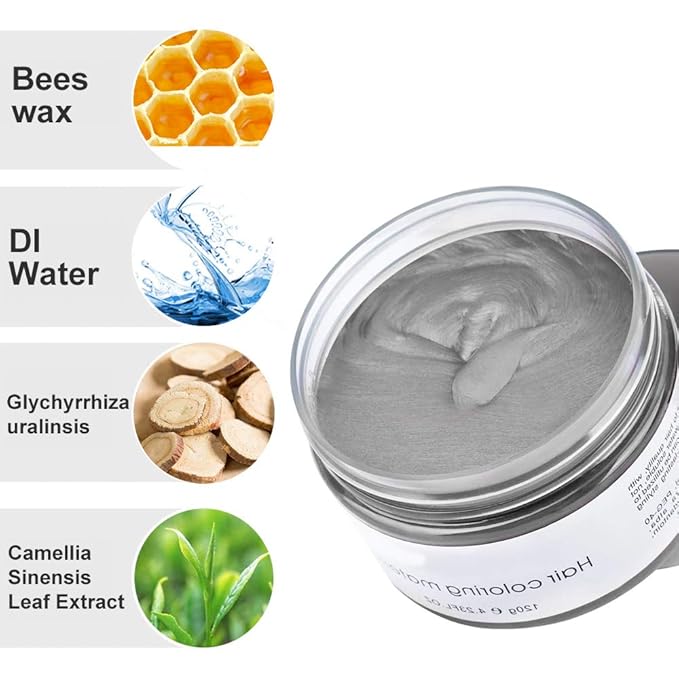 YHMWAX Fashion Silver Gray Hair Wax Pomade - Colorful Disposable Natural Hair Styling Gel for Party, Cosplay, Masquerade