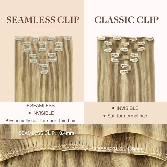 GOO GOO Clip in Hair Extensions Real Human Hair, Remy Human Hair Extensions Clip ins for Women, Natural Human Hair, 18inch 110g 7Pcs, 16/22 Light Blonde Highlighted Golden Blonde