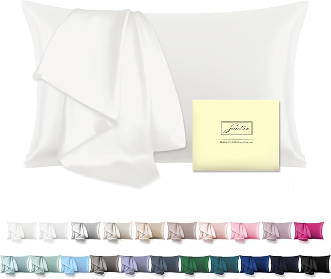 Mulberry Silk Pillow Cases Standard Size Silk Pillowcase with Zipper Soft Breathable Smooth Cooling Satin Silk Pillow Covers for Sleeping for Hair and Skin (Ivory,20"X 26",1Pcs)