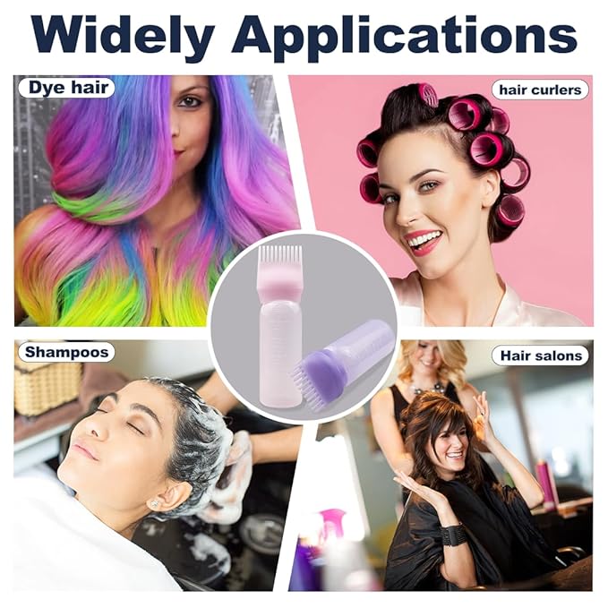 4 PCS Root Comb Applicator Bottle,Hair Oiling Applicator,Hair Oil Applicator Bottle for Hair Dye Shampoos Hair Salons.6oz (black+white+pink+purple)