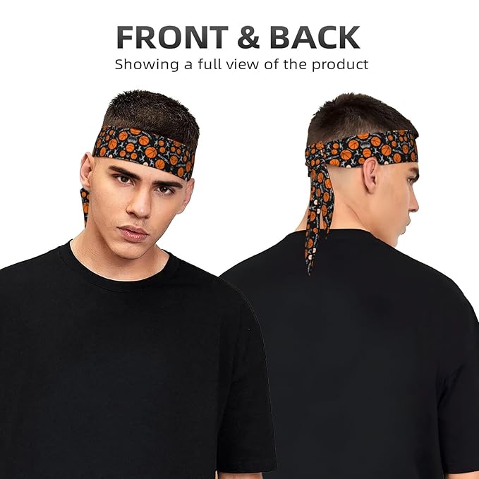 Men's Women Fashion Sports Sweatband Hand Decor for Running Fitness Spa, Long Multifunction Game Sports Basketball Print Head Ribbon Headwear