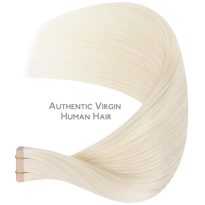 WENNALIFE Tape in Hair Extensions Human Hair, 20pcs 50g 16 inch White Blonde Remy Hair Extensions Straight Human Hair Tape in Extensions Skin Weft Tape Extensions Human Hair