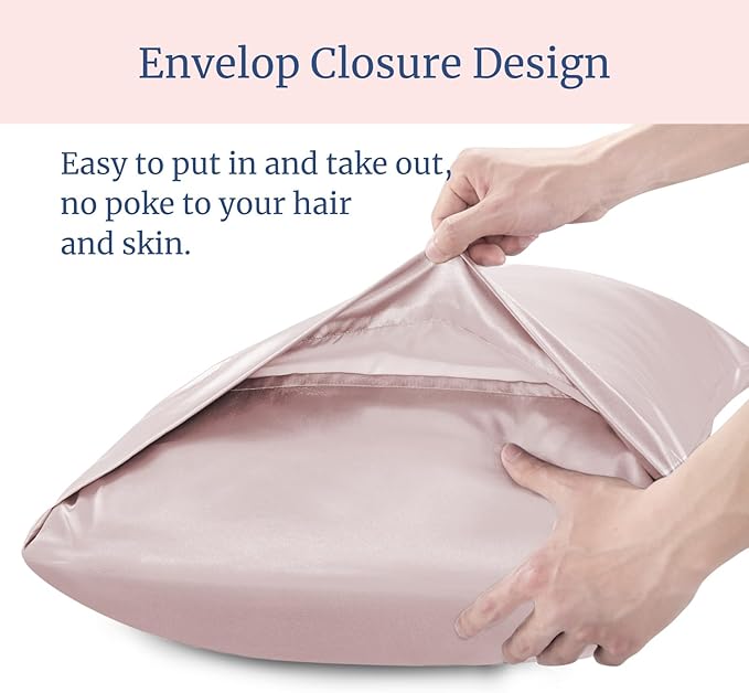 BEDELITE Satin Pillowcase for Hair and Skin, Super Soft and Cooling Similar to Silk Pillow Cases 2 Pack with Envelope Closure, Gift for Women Men(20"x30" Queen Size, Lotus Pink)