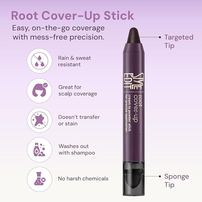 Style Edit Root Touch Up Stick | Temporary Hair Color for Gray Roots and Thinning Hair | Salon-Quality, Transfer-Resistant Hair Concealer | Dark Brown, 0.11 oz