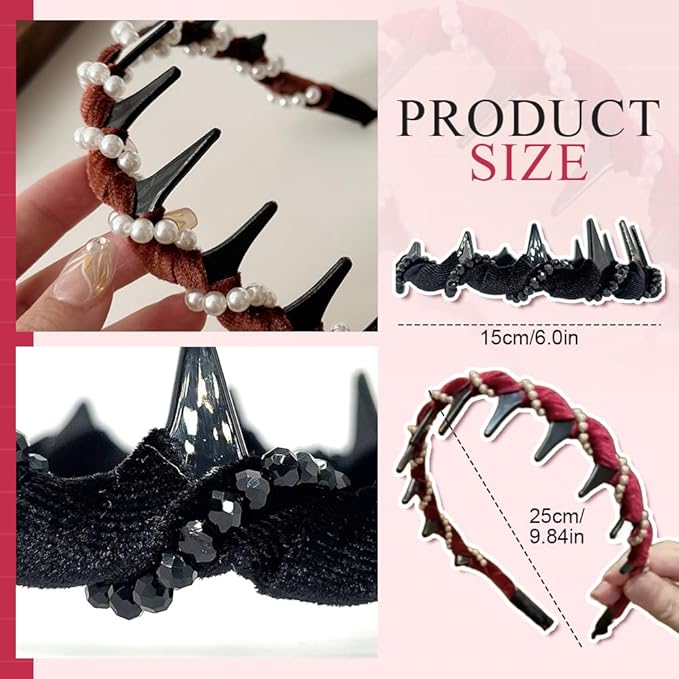 Vintage High Cranium Artificial Pearl Hairband, New Elegant Braided Pearls Headbands with Teeth for Women, Anti-slip Decorative Hair Bands Fashion Hair Accessories Gifts (Brown+Burgundy, One Size)