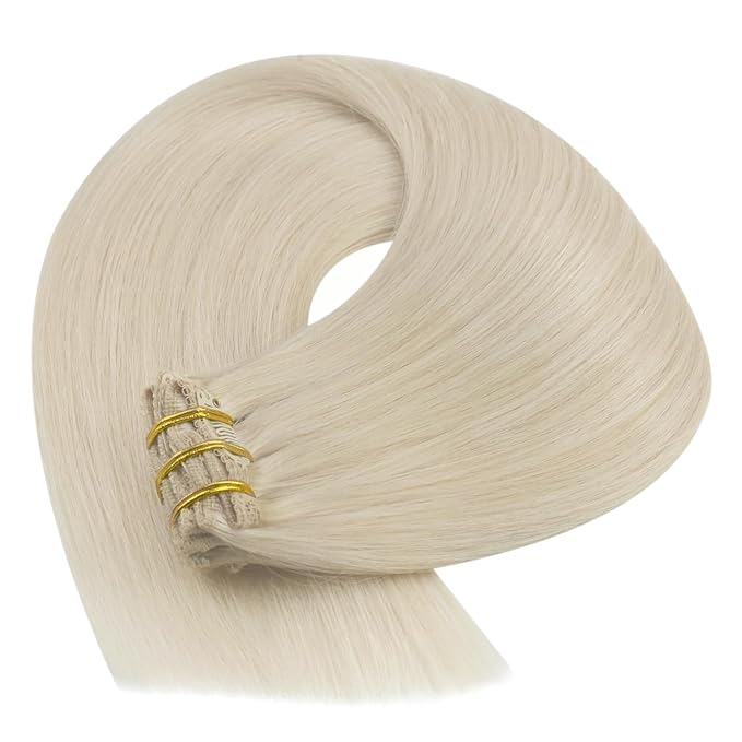 YoungSee Clip in Hair Extensions Real Human Hair Blonde Hair Extensions Clip ins Platinum Blonde Full Head Real Human Hair Extension Clip ins for Women 7Pcs 120G 16Inch