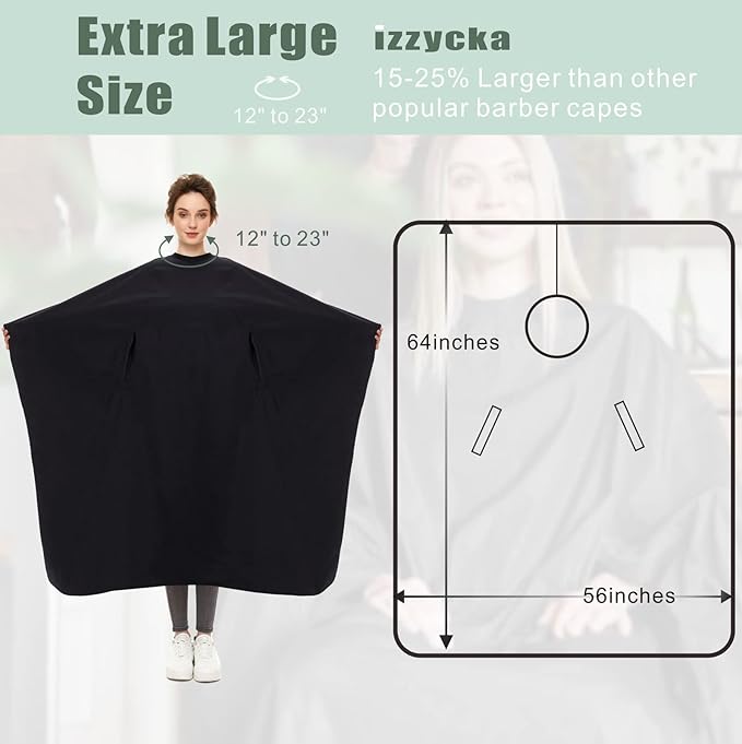 Professional Barber Cape With Armholes - Hands Free All Purpose 64"x56" Large Waterproof Salon Capes for Hair Stylist - Nylon Hair Cutting Cape For Hair Dye, Hair Color,Haircut - Black