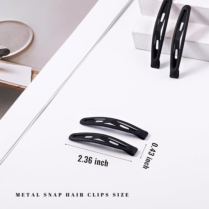 16 PCS Snap Hair Clips Metal Barrettes for Women Non Slip Barrettes for Thick and Thin Fine Hair,Matte Black,2.36 x 0.43 Inches.