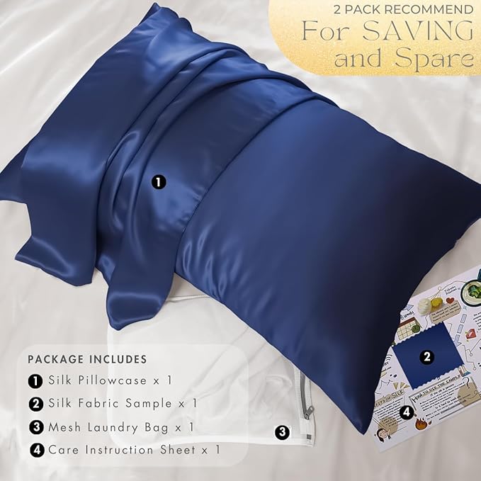 PROMEED Premium 6A+ Silk Pillowcase Toddler Size for Kids - 100% 23 Momme Mulberry Silk Travel Pillow Case Covers for Hair and Skin (Toddler/Travel 13"x18", Navy)