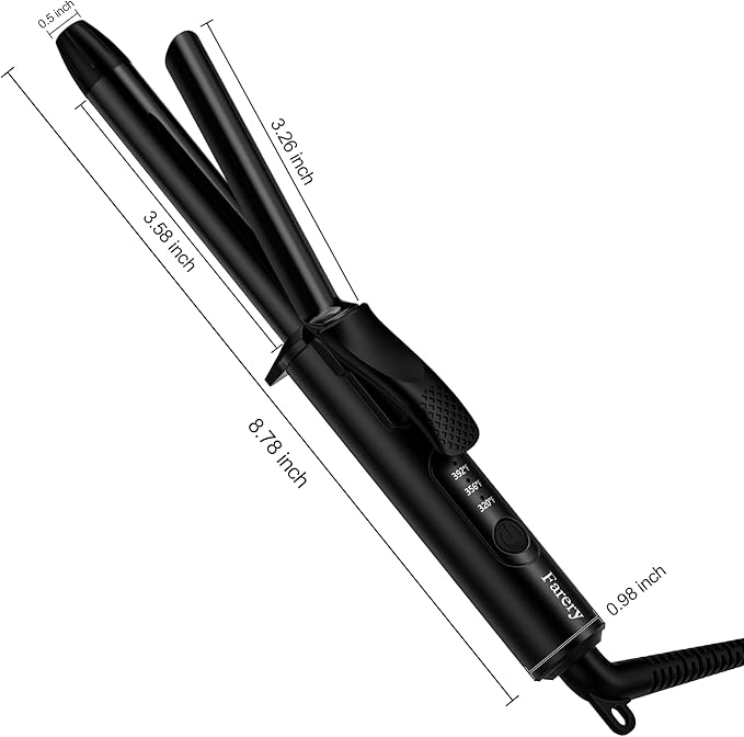 FARERY 1/2 Inch Ceramic Mini Hair Curler with 3 Adjustable Temp, 100-240V Dual Voltage, Travel Curling Iron for Short Hair, Auto-Off, Infused with Keratin & Argan Oil, Include Storage Bag, Black