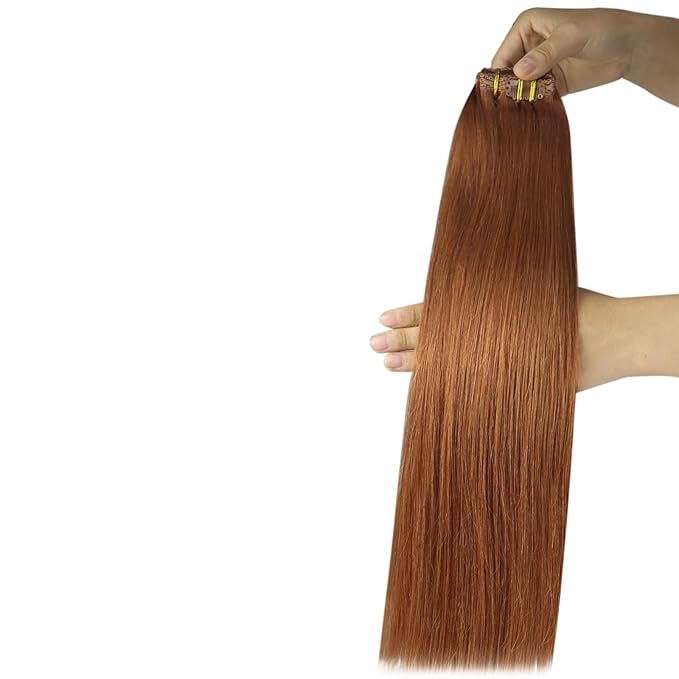 YoungSee Hair Extensions Clip ins Copper Clip in Human Hair Extensions Copper Straight Clip in Extensions Dyable Remy Hair for Women 20inch 120g 7pcs
