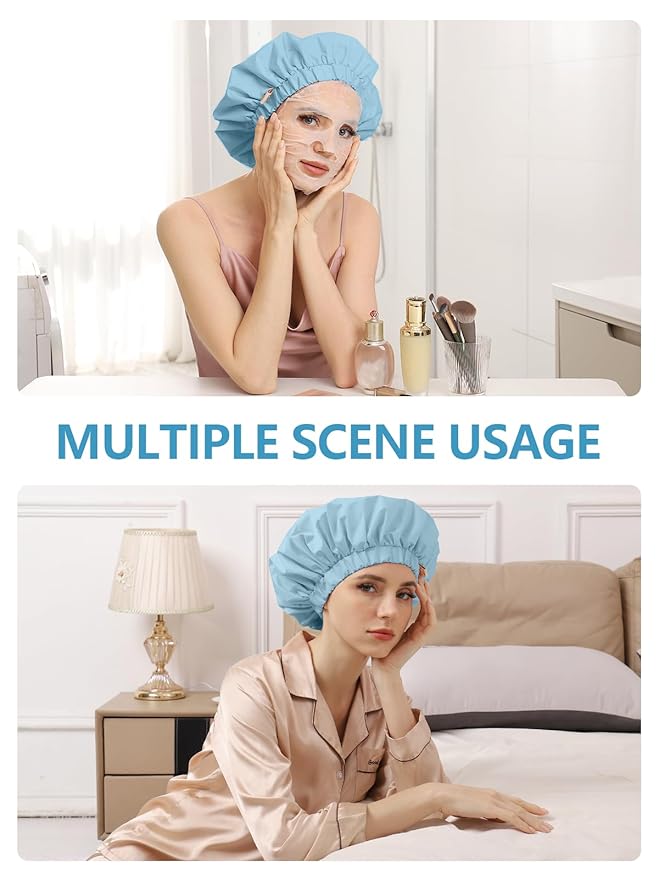 Years calm Reusable Waterproof Shower Caps for Women, Hair Caps for Showers, Double-Layer Elastic Design, for All Hairstyles, Travel-Friendly (Sky Blue)