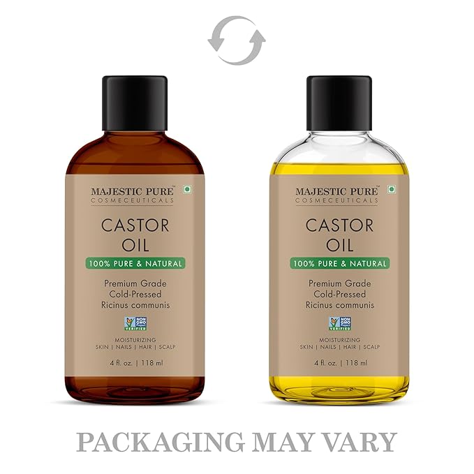 Majestic Pure Castor Oil with Applicator - 100% Pure & Natural - Premium Grade, Cold Pressed, Hexane Free - Hair, Eyelashes, Eyebrows, Nails - Moisturizing & Nourishing - 4 Fl Oz