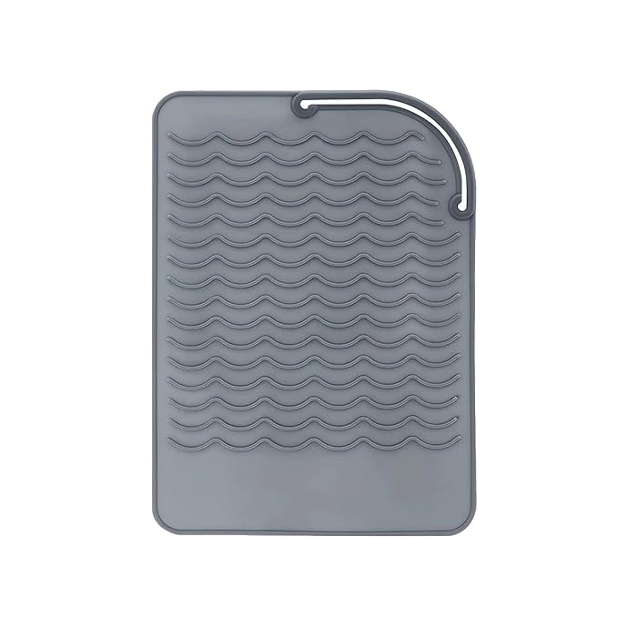 Heat Resistant Mat for Curling Iron, Flat Irons and Hair Straightener Hair Styling Tools 9" x 6.5", Food Grade Silicone, Grey