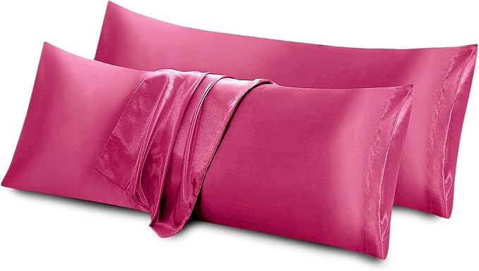 Aormenzy Satin Body Pillow Cover Set of 2, 20x54 Inches Hot Pink Body Pillow Case for Adults, Silky Soft & Cooling Body Pillow Pillowcase with Envelope Closure
