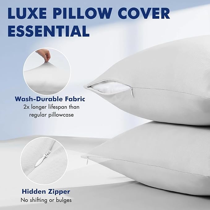 Elegear Cooling Pillow Cases for Hot Sleepers, Clean Fabric Silver Infused Cooling Pillowcase Q-Max>0.5, Soft Zipper Pillow Cases Protector, Pillow Cases Cover Set of 2 Gray (Queen, 20'' x 30'')