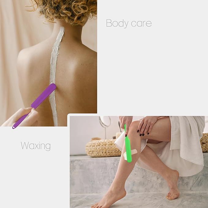 2-PCS Non-Stick Reusable Wax Silicone Spatula, Silicone Waxing Applicators for Hair Removal, for Home Salon Body Use(Pink & Yellow, size 2)