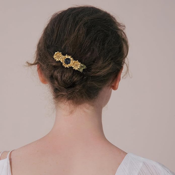 Sunflower Brooch pin with hand beading, She's Free Style Just For You Flower Oil Dropping Brooches for women, Metal Plating Process Safety pins with Nail Bead Crystal