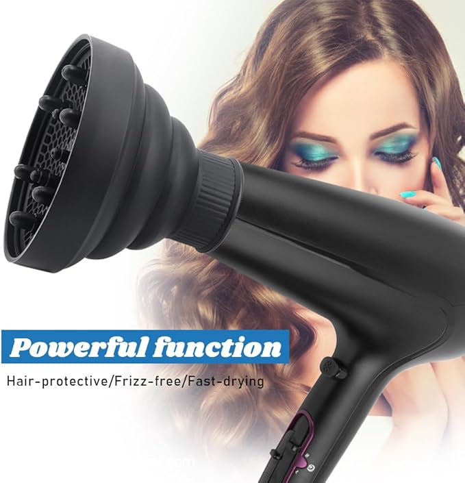 Universal Foldable Hair Dryer Diffuser, Travel Hair Dryer Diffuser Attachment with Comb, Portable Hairs Diffusers Blow Dryers Attachment for Natural Thick Hairs(Color:Black)