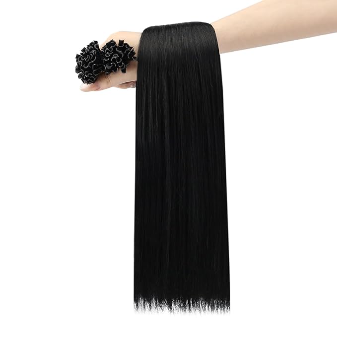 YoungSee U Tip Hair Extensions Black UTip Hair Extensions Human Hair Jet Black 18In Utip Keratin Hair Extension Remy Hair K-Tips Hair Extension Comfortable and Soft Hair for Daily 50s/50g