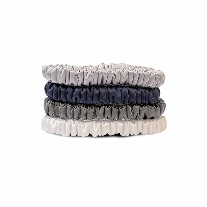 Suncdelv Silk,100% Silk Scrunchies for Hair,22 Momme Hair Ties for Anti-Crease & Breakage,Natural Women Hair Accessories，Fashion Hairbands 4PCS（Grey series）
