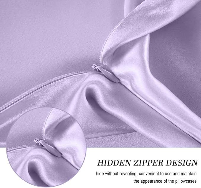 100% Mulberry Silk Pillowcases Set of 2 for Hair and Skin and Super Soft and Breathable Standard Size Nature Silk Pillowcases (Standard, Light Purple)