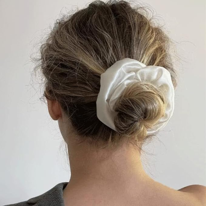Suncdelv Silk,100% Silk Scrunchies for Hair,22 Momme Hair Ties for Anti-Crease & Breakage,Natural Women Hair Accessories，Fashion Hairbands 3PCS（White,Black,Pink）