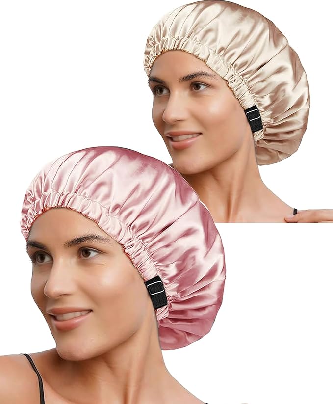 2PACK Satin Bonnet Hair Bonnet For Sleeping Silk Bonnets Womens Silky Night Caps Double Layer Curly Hair Sleep Cap