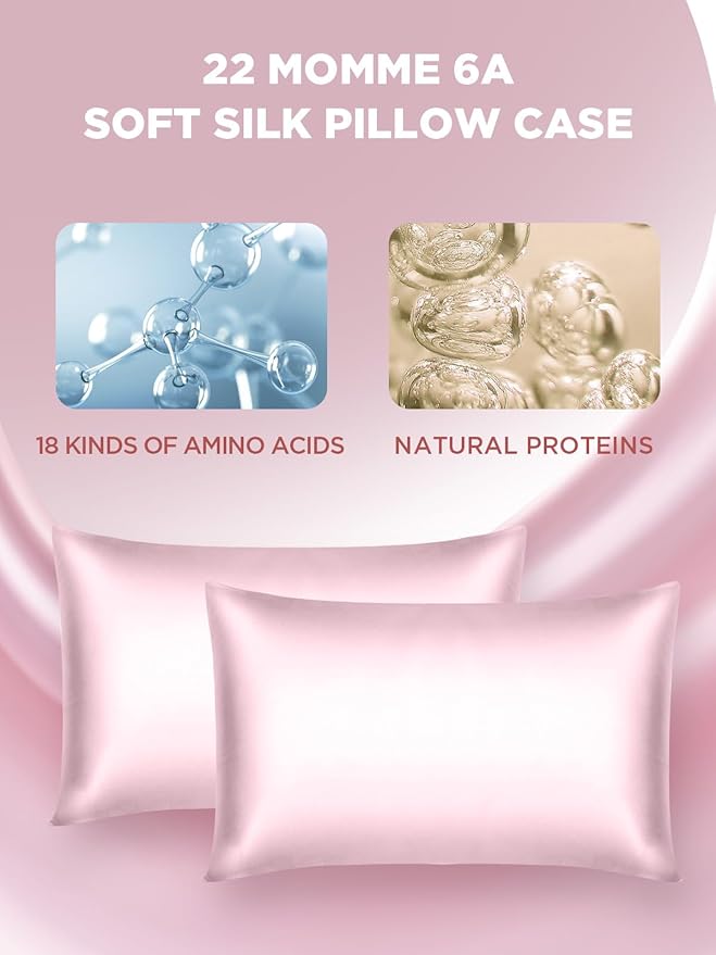 Mulberry Silk Pillowcase for Hair and Skin, SGMSILK 22 Momme Natural Silk Pillow Cases with Zipper, 6A Soft and Smooth Single Sided Pure Silk Pillow Cover (Soft Pink, Queen 20"x30")