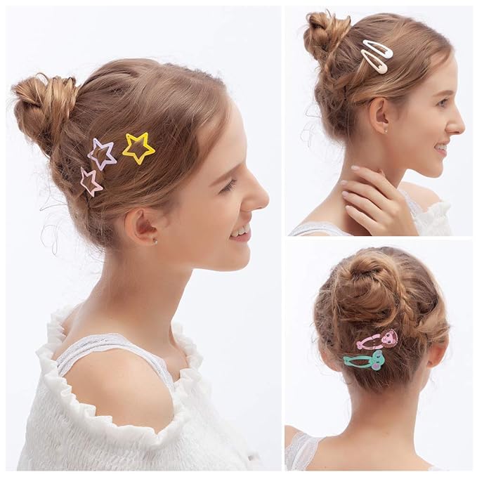 KUBOM 100 Pack Snap Hair Clips for Girls, 2 Inch Cute Color Metal No Slip Hair Clip Barrettes for Toddlers Kids Women