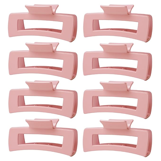 TOCESS Hair Claw Clips for Women - 8PK Large Neutral Square Jumbo Hair Clips for Thick, Thin, Long, Short, Curly Hair Girls, Big Jaw Clip Set for Daily Use(Glossy Blush)