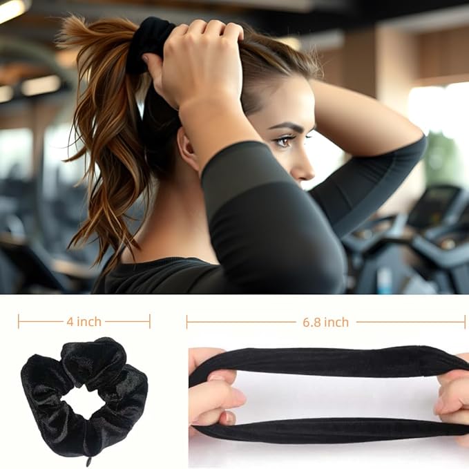 Zipper Scrunchie,Velvet Scrunchie with Zipper Pocket for Women - Hair Tie with Hidden Storage Compartment for Cash, Lipstick, Keys & Valuables | Hidden Compartment Items for Travel (Black, 6PCS)