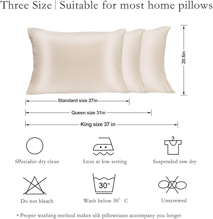 Silk Pillowcase for Hair and Skin 2 Pack 100% Mulberry Silk Bed Pillowcase Hypoallergenic Soft Breathable Both Sides Silk Pillow Case with Hidden Zipper, King Size Pillow Cases (Buff Beige)