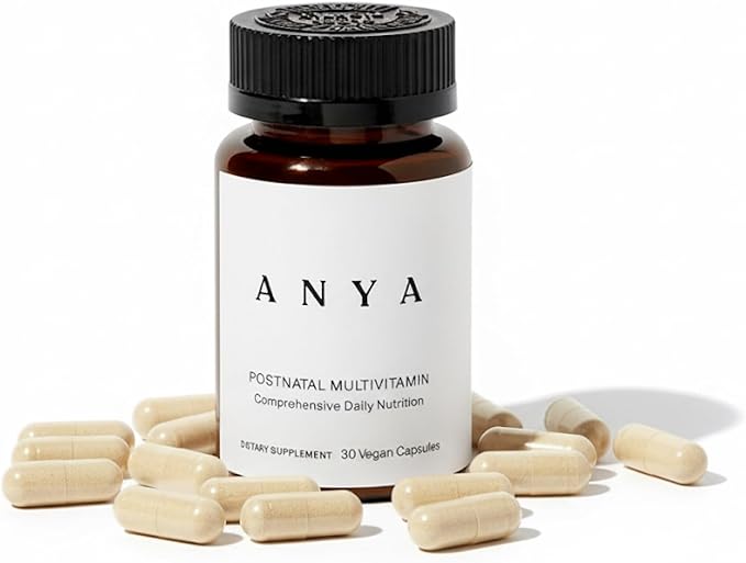 ANYA Postpartum Multivitamin, Postnatal Vitamin for Women Breastfeeding, 30 Capsules - Vitamins A, C, D3, Zinc, B12, Biotin, Folate and Iron - 100% Vegan, Non-GMO, Gluten Free, Baby Shower Gifts