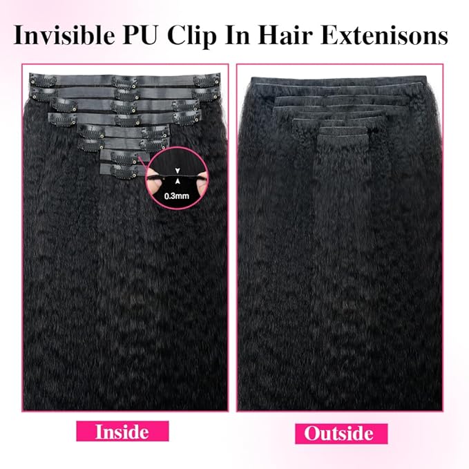 Invisi Edge Clip In Hair Extensions Human Hair 2 Pack 240g 16pcs Kinky Straight Invisible Clip Ins For Women Full Head Injected Clip Ins Remy Human Hair Extensions Natural Color 18inch