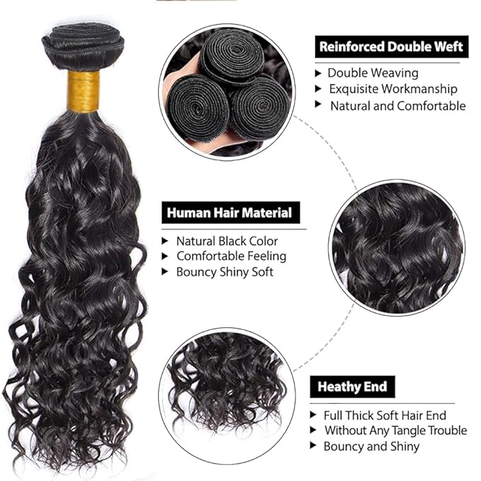 Water Wave Bundles Human Hair Color 1B Bundles 26 28 30 Inch Peruvian Virgin Remy Hair Extensions Niegmeag Double Weft Natural Black Wet and Wavy Bundle Hair Weave