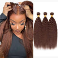Brown Kinky Straight Bundles Color 4 Human Hair Bundle Brazilian Virgin Remy Hair 3 Bundles 14 16 18 Inch Niegmeag Double Weft Soft and Silky Color 4 Yaki Straight Bundle Hair Weave 300g