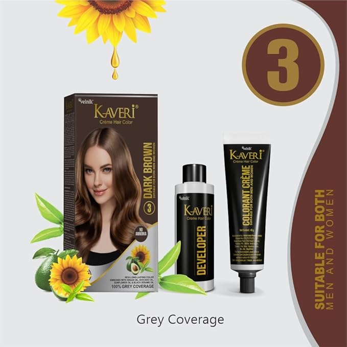 Creme Hair Color Permanent Hair Dye Color - With Improved Creme Formula for Gray Coverage Ammonia Free Hair Color Dye for Rich Bright Long lasting (Dark Brown, 3.04 Fl Oz) - Pack Of 2