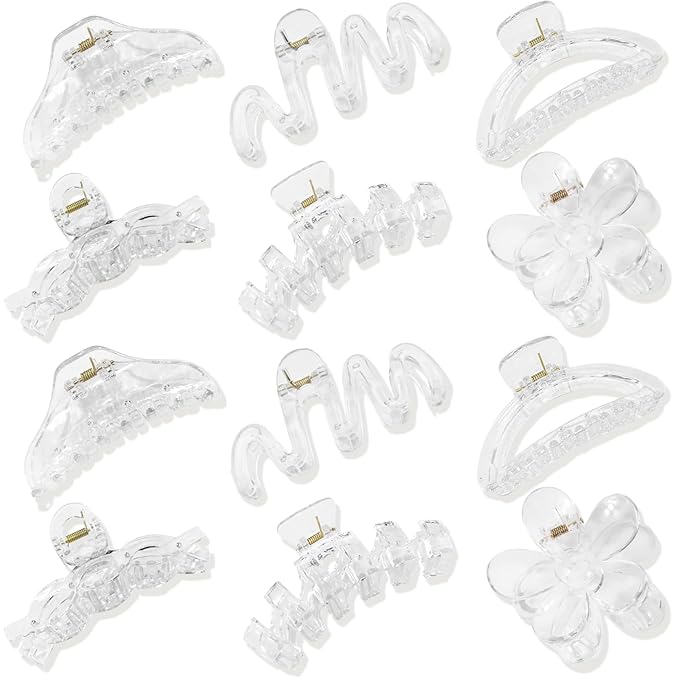 12 Pcs Claw Clips, Multi-Shapes Hair Clips for Women Girls, Non-Slip Large Jaw Claw Clips for Thick Thin Curly Hair Accessories (Clear)