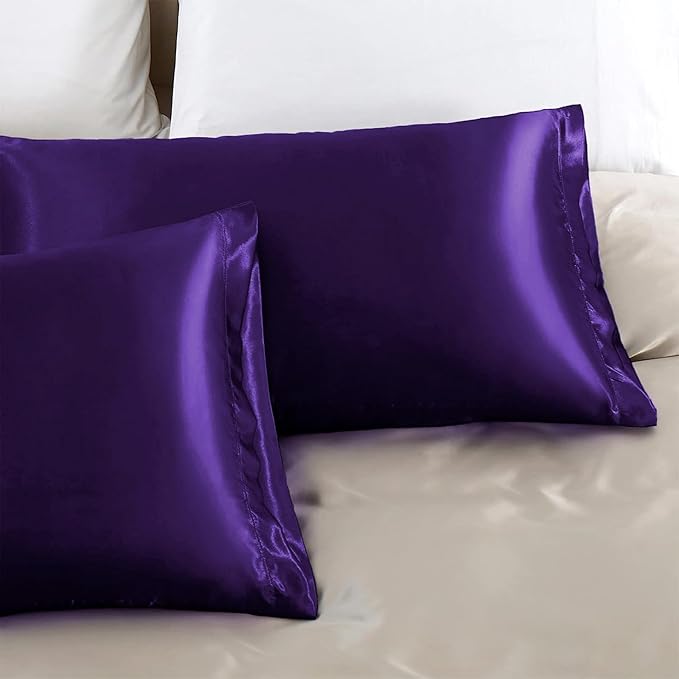 Aormenzy Satin Pillow Cases for Women King Size Set of 2, Purple Satin Pillowcase for Hair with Envelope Closure Silky Pillow Covers Wrinkle, Fade Resistant (20x40 Inches)
