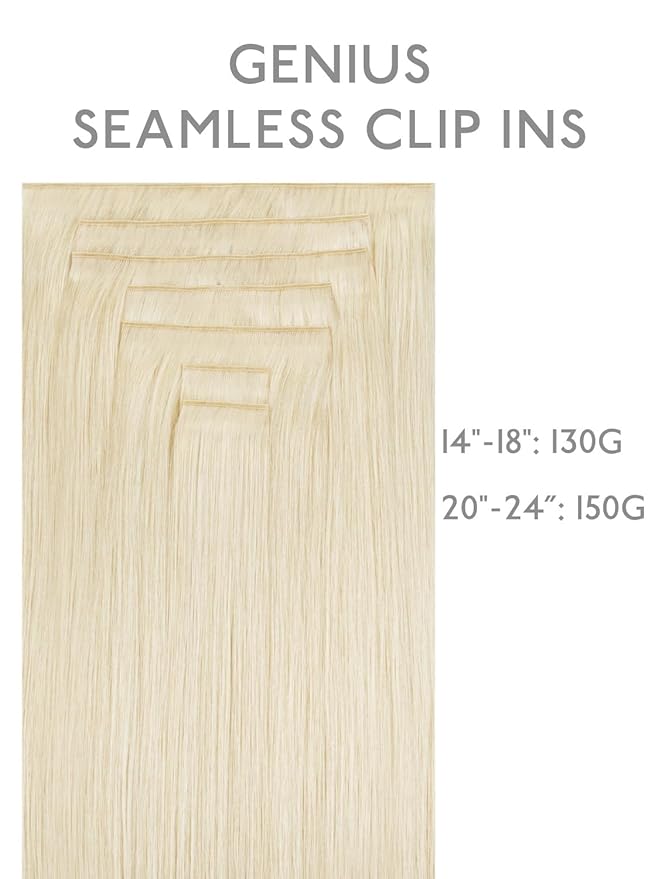 WENNALIFE Genius Seamless Clip in Hair Extensions Real Human 16 inch 120g 7Pcs Platinum Blonde Hair Extensions Clip Ins Luxury Remy De Cabello Humano Straight Invisible Fuller Reusable