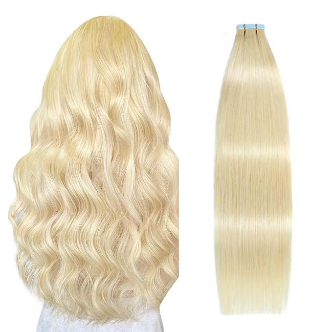 SUYYA Tape in Hair Extensions Human Hair Bleach Blonde 40g/pack 20pcs Straight Seamless Skin Weft Tape in Real Human Hair Extensions(12inch 613# Bleach Blonde)
